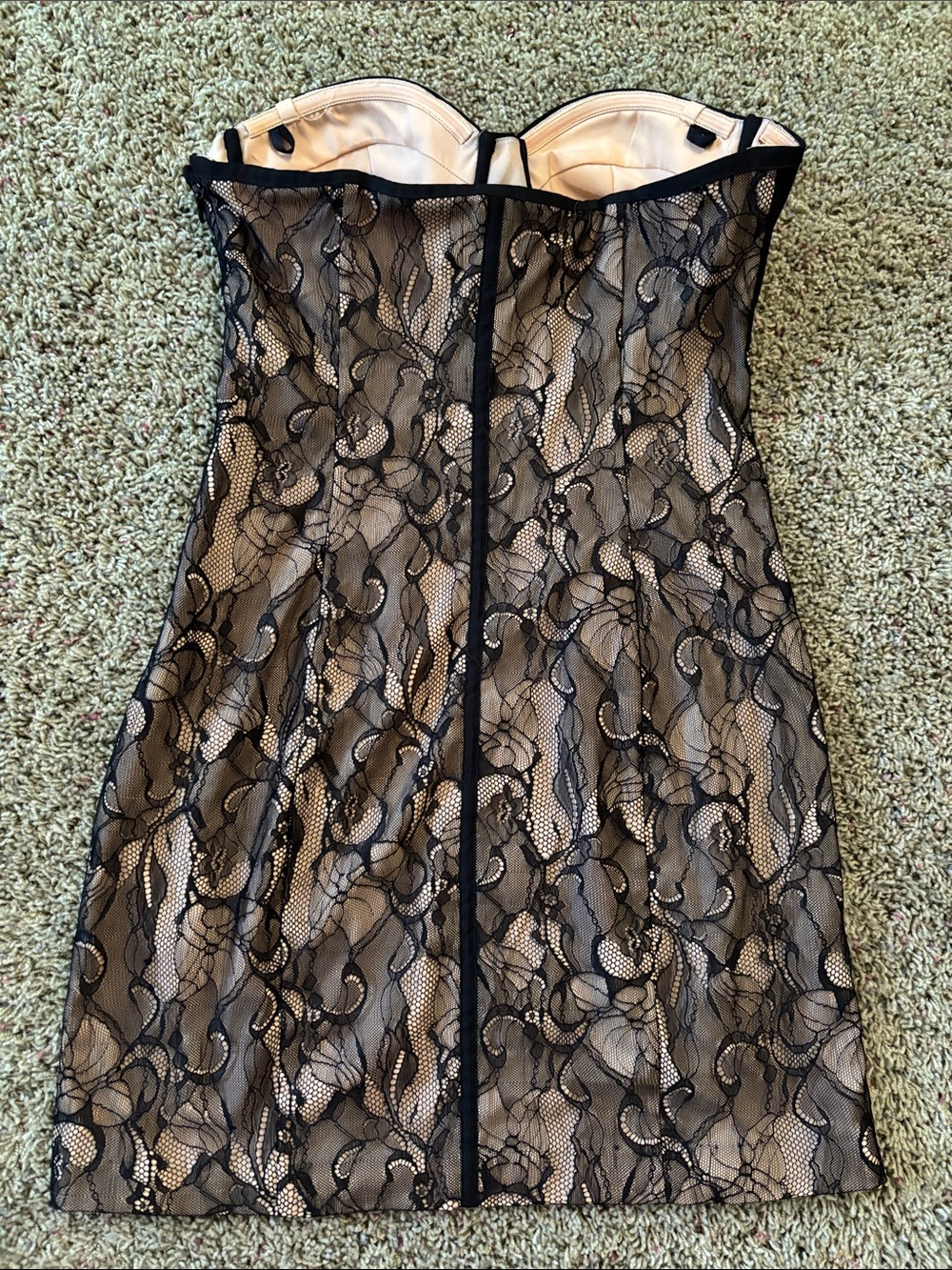bebe Lucy Strapless Corset-Style Black Lace & Nude Bodycon Dress- Womens Sz 8 - Picture 3 of 9